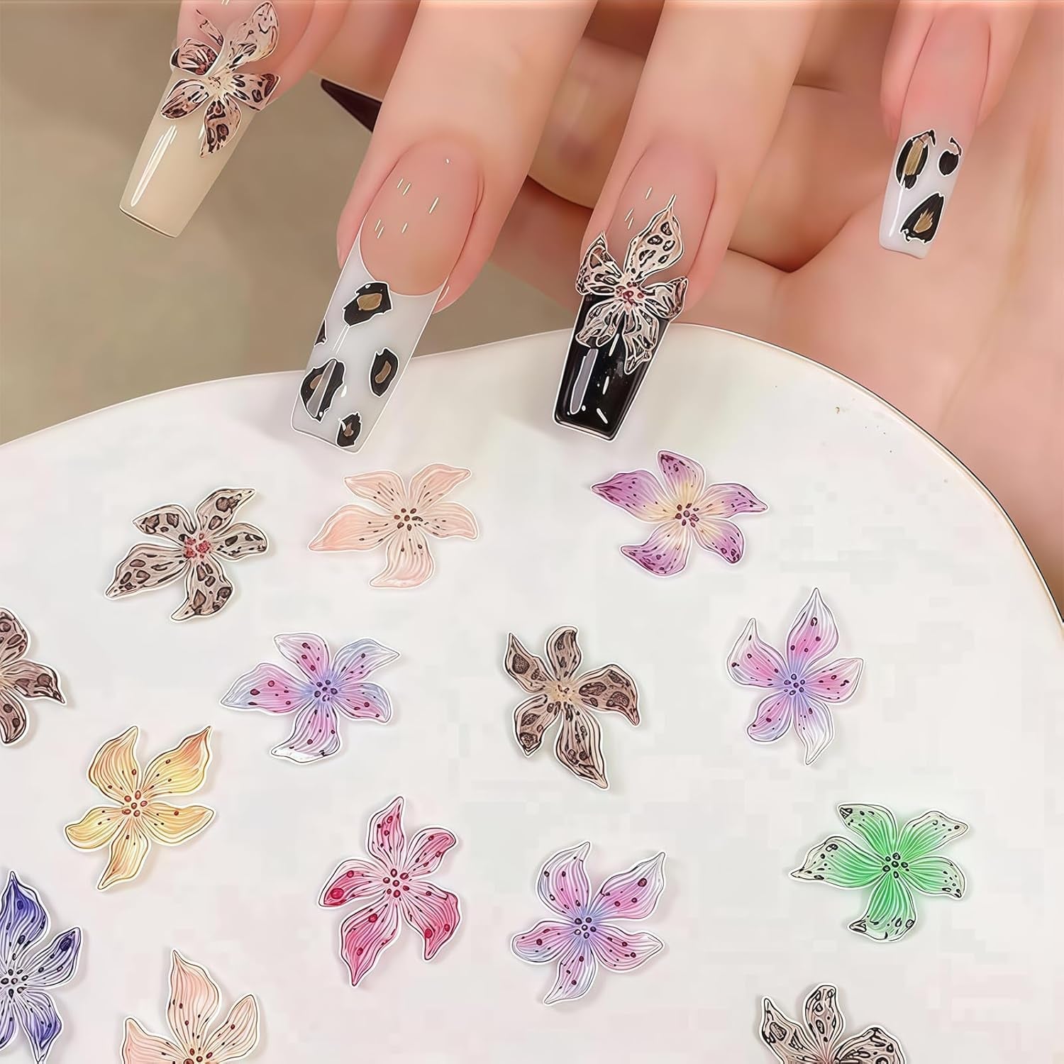 50 Stück 3D Blume Nail Charms Set, Bunte Nageldesign Zubehör, Nägel Charms Och Nagel Art Charms, Perfekt Für Nailart, Maniküre Dekoration Och DIY Nageldesign