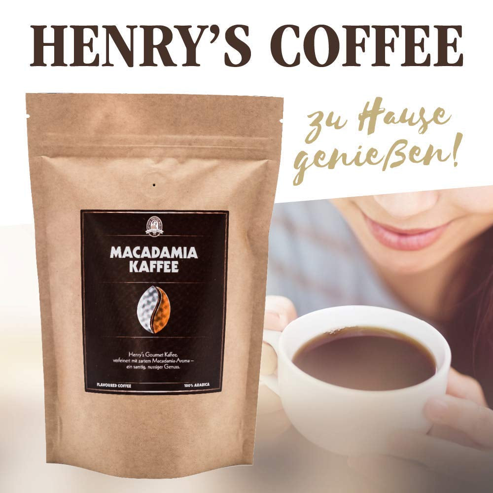 Henry's Macadamia Coffee 1000g - vårt raffinerade gourmetkaffe med de finaste smakerna - hantverksrostat - förstklassiga kaffebönor