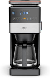 KRUPS Grind Aroma XL Espressobryggare, löstagbar konisk kvarn, Digital kontrollpanel, XL Kapacitet (1,5 L), Håll varm funktion, Glaskaraff, Svart/rostfritt stål, KM842810