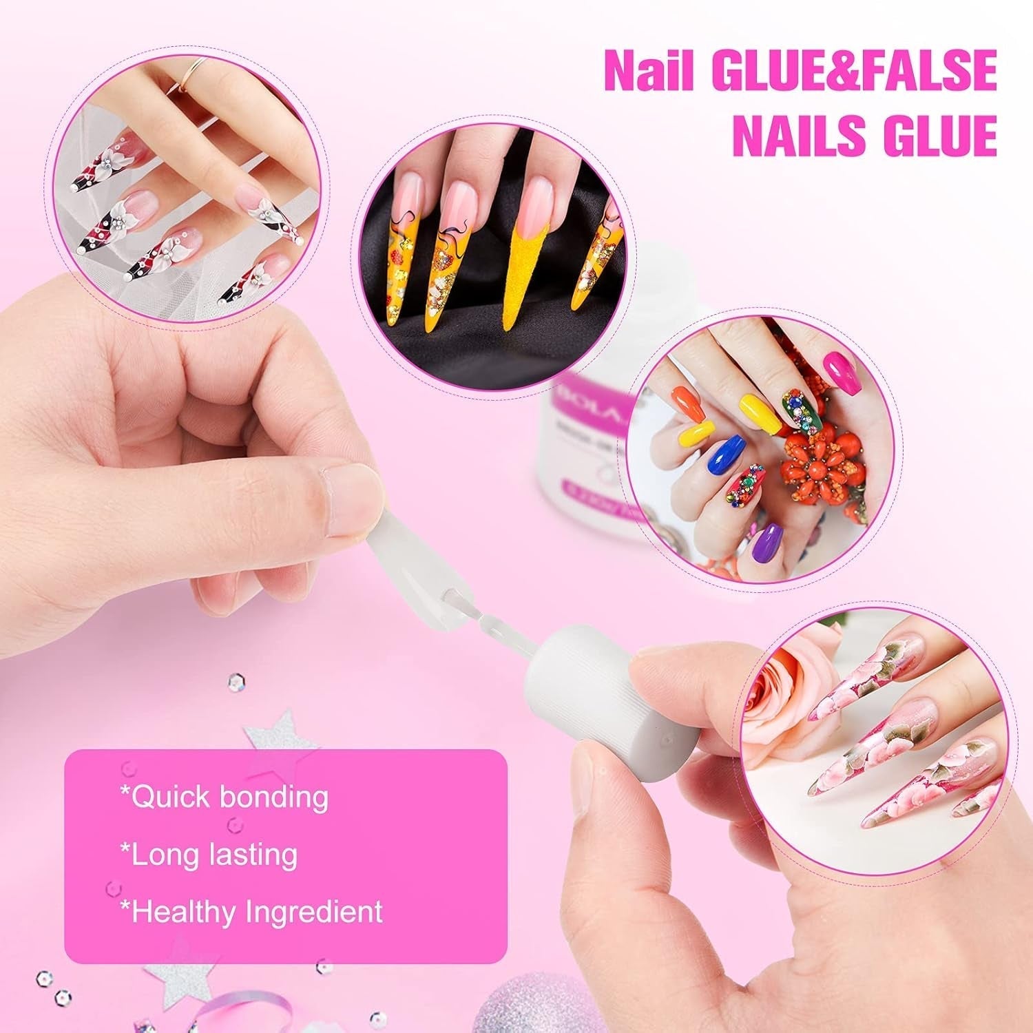 Nageltoppslim, BOLASEN Extra starkt nagellim, 4 st sprucket nagellim, nagellim, extra starkt konstgjord nagellim, nagellim - 4 * 7ml