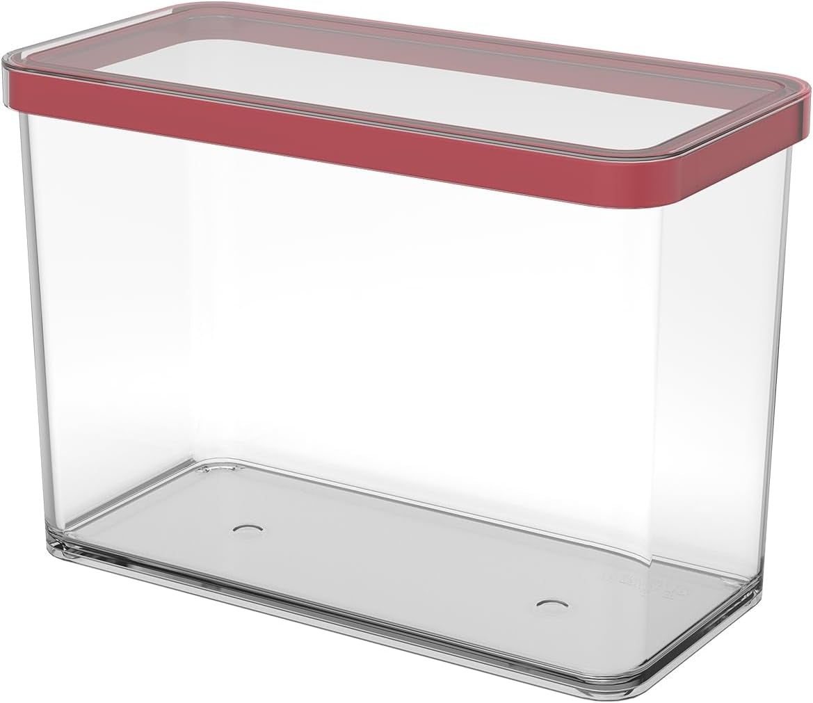 Rotho Loftset med 5 förvaringsburkar med lock, olika storlekar, matplast (PP) BPA-fri, transparent/röd, (21,4 x 21,4 x 23,5 cm) Matförvaringslådor Naty Shop 2,1 L rektangulär
