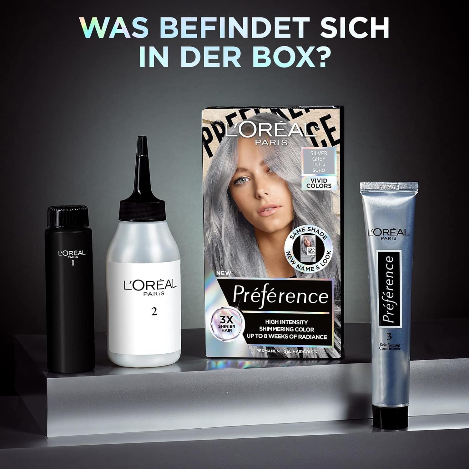L'Oréal Paris Intensiv permanent hårfärg, Upp till 8 veckors glansigt hår och intensiv färg, Préférence Vivid Colors, Färg: 10.112 SILVERGRÅ, 1 st (förpackning med 2) Hårfärgning Naty Shop