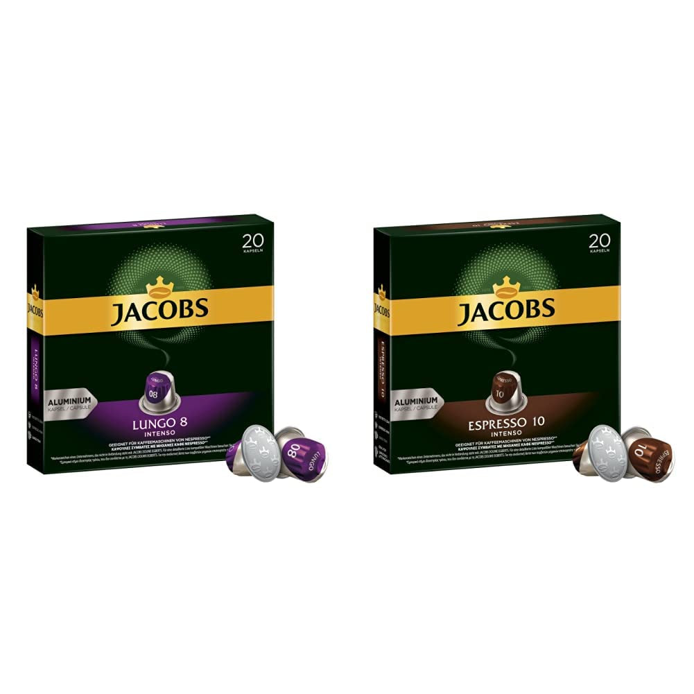 Kaffeekapseln Lungo Intenso, Intensität 8 av 12, 10 x 20 Getränke & Kaffeekapseln Espresso Intenso, Intensität 10 av 12, 200 Nespresso®* kompatibel Kapseln, 10 x 20 Getränke