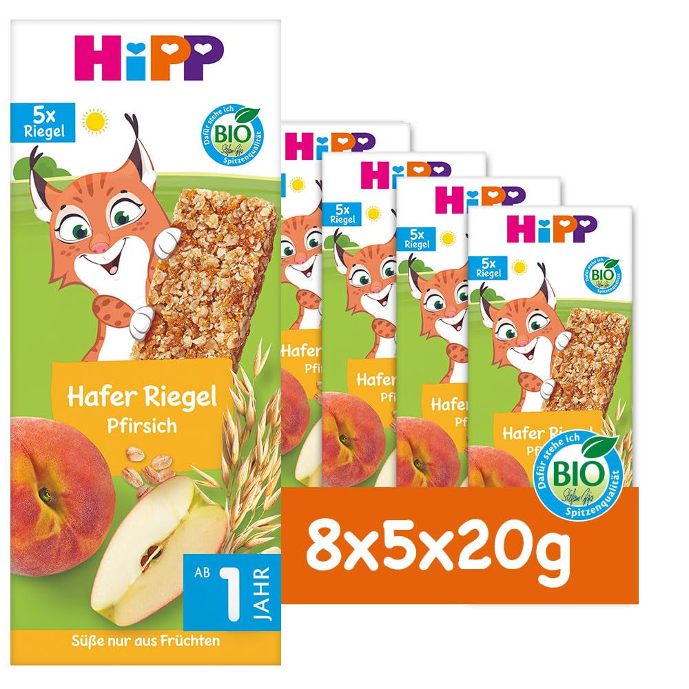 HiPP Lynx havrebars med persikor, från 1 år, 8 x (5x20g)