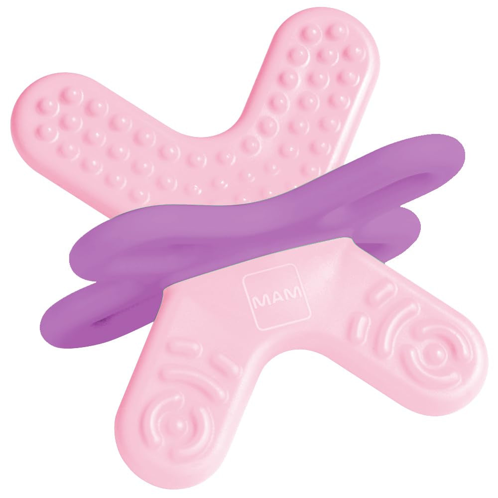 MAM tandring, 4 månader och uppåt, omedelbar lättnad för senare utbrott, extra lätt och lätt att greppa och hålla, med självsteriliserande låda, rosa, 1 st.