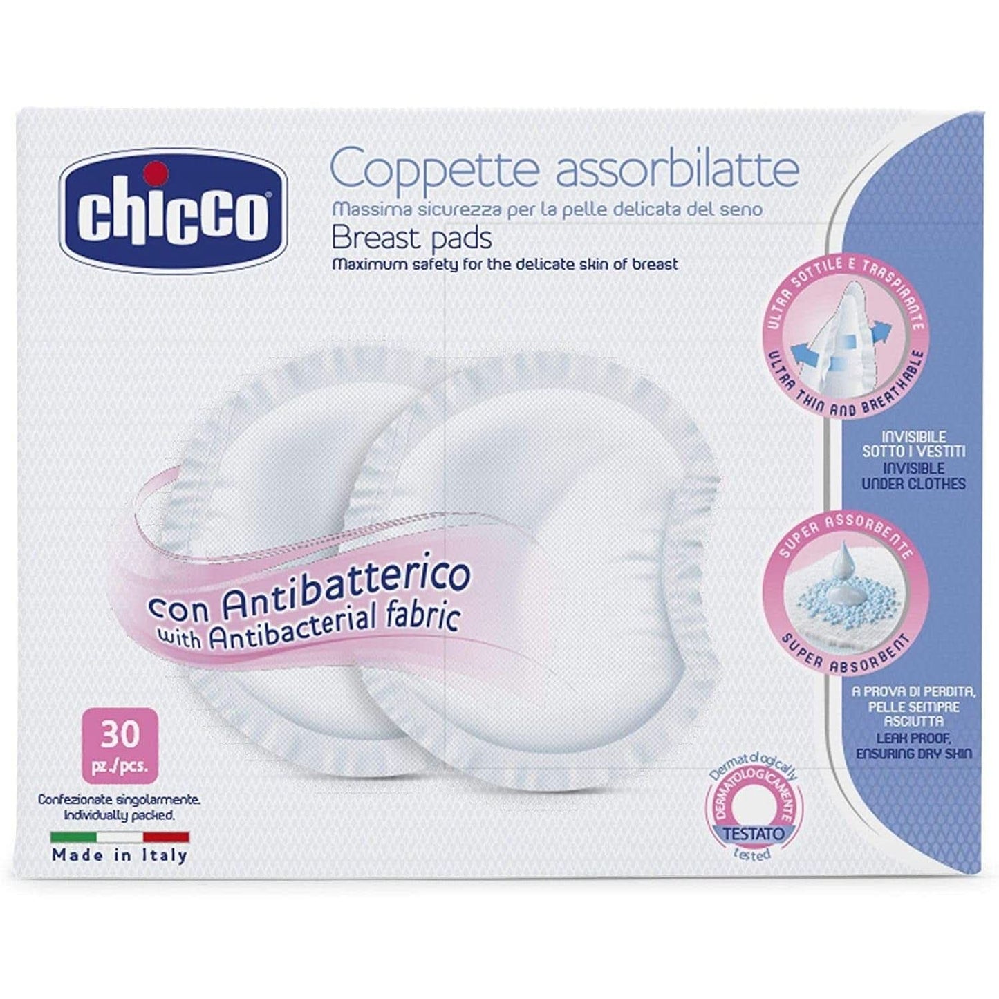 Chicco skyddsdynor för bröstvårtor, antibakteriell, 4 veckor, 120 stycken Tillbehör Mat och amning Bebe Naty Shop