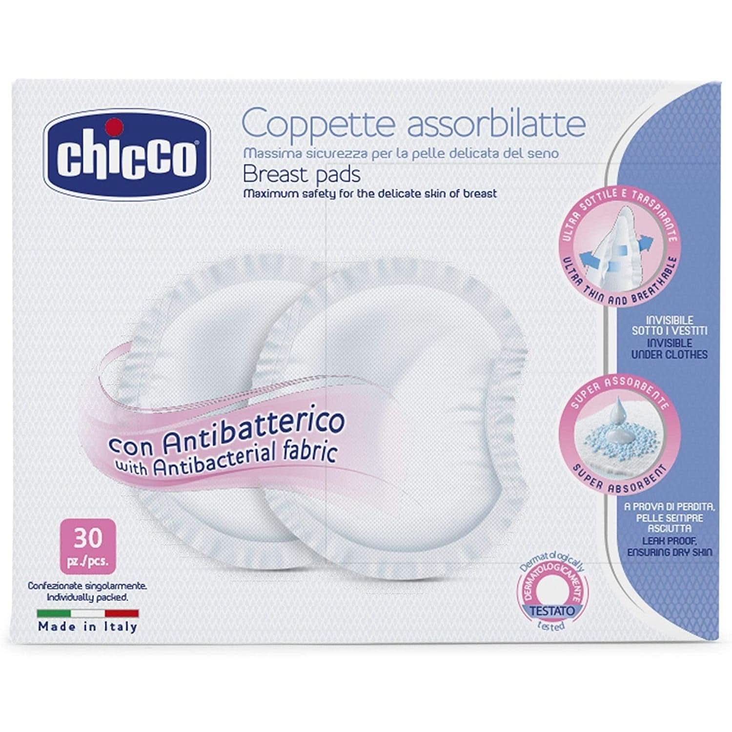 Chicco skyddsdynor för bröstvårtor, antibakteriell, 4 veckor, 120 stycken Tillbehör Mat och amning Bebe Naty Shop