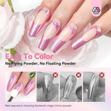 Saviland Chrome Nail Powder Set - Pink Laser Chrome Nail Powder Mirror Effect Laser Nail Art, Nail Glitter Manikyr Dekorativt pulver med svamppinnar, Nail Glitter Powder Nagelsalong