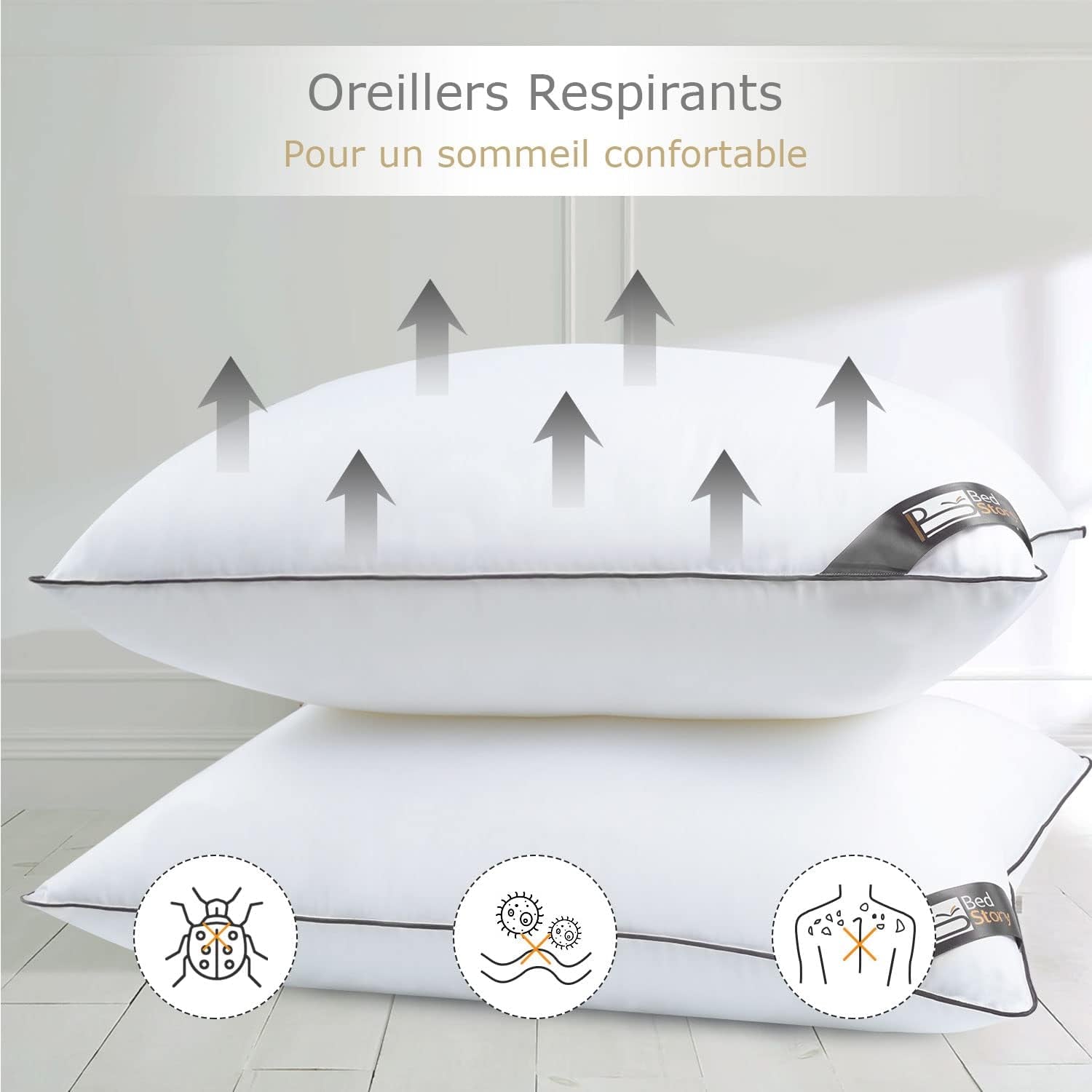 Bedstory Kudde, 50 X 70 Cm, 2 delar, Bittålig, Svettandande, Hypoallergen, Fyllning: 100 % polyesterfiber, Ultrakomfort och mjuk komfort och utmärkt stöd Naty Shop Standardkuddar