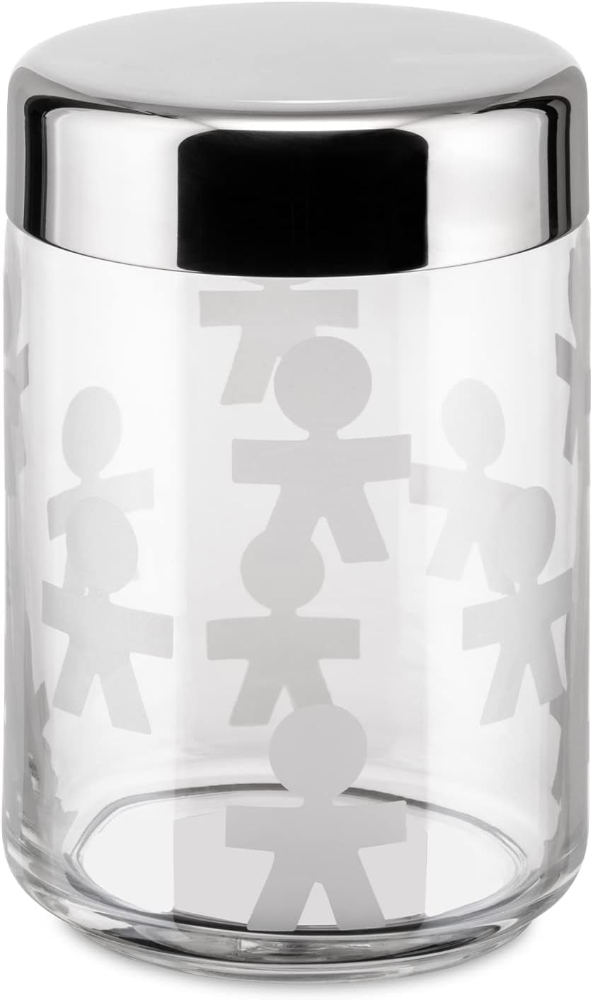Alessi AKK37 GIROTONDO Imprint Köksburk i glas med förseglat lock i rostfritt stål, L 21,6 cm, H 10,5 cm Matförvaringslådor Naty Shop B 21,6 cm, H 10,5 cm