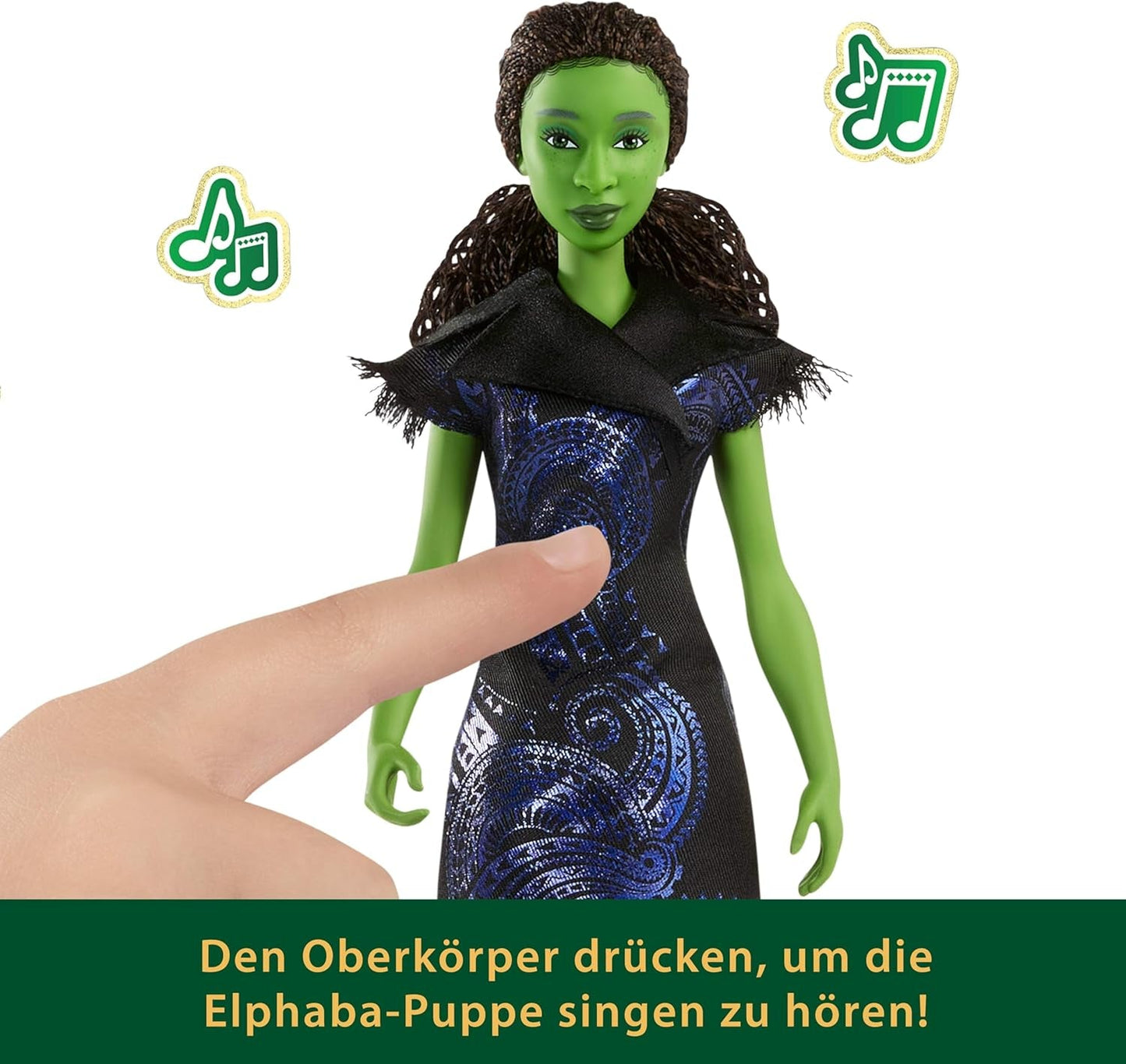 Mattel Wicked: for Good Singing Elphaba Fashion Doll av Universal Pictures med avtagbar filminspirerad outfit Sings "for Good" på engelska, JFM09