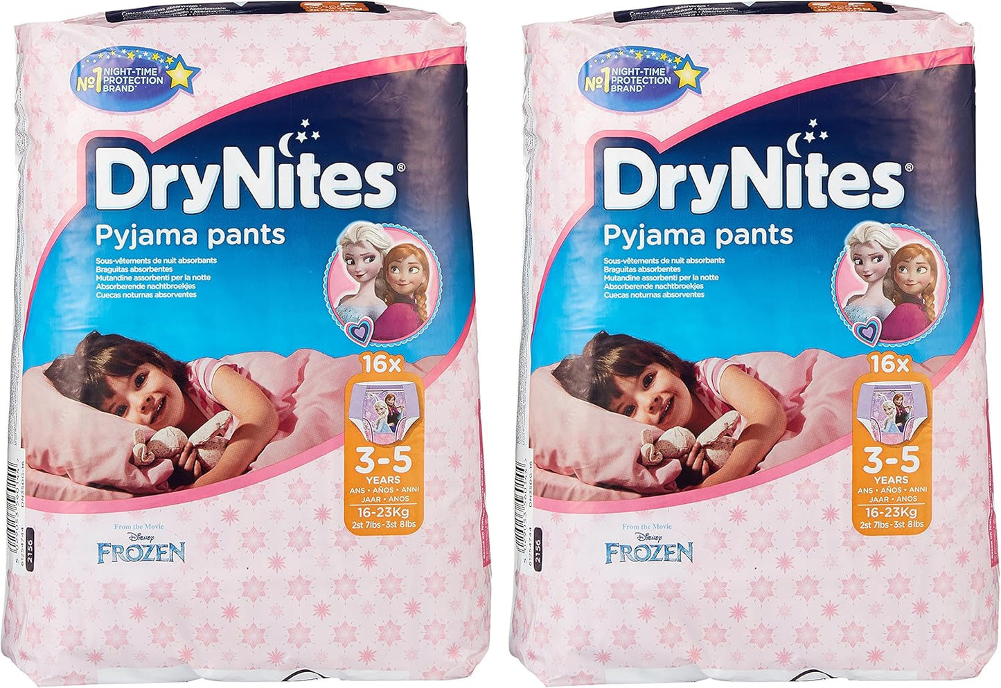 Huggies DryNites Nattkläder för tjejer, 3-5 år (16-23 kg), 2 x 16 st