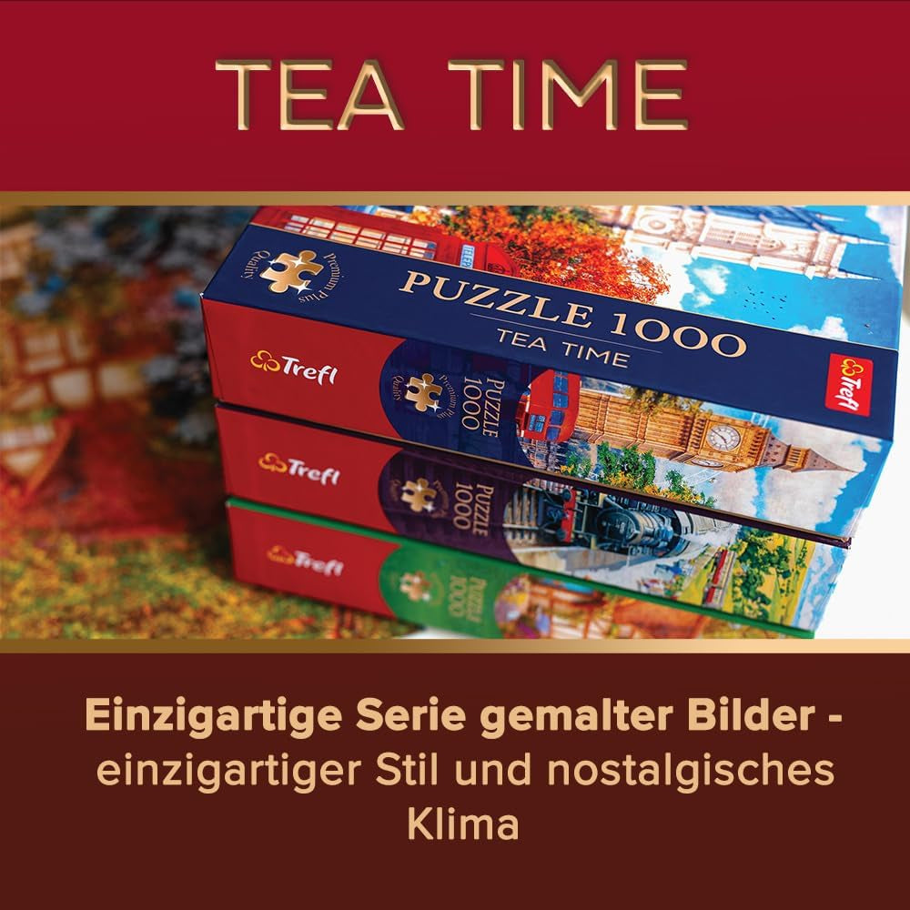 Trefl Premium plus Quality - Puzzle Tea Time: Houses Stoney Lane - 1000 bitar, Serie av nostalgiska målade bilder, Perfekt matchning av bitar, För vuxna och barn från 12 år Puzzle Naty Shop