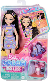 Dream Besties Barbie Doll och tillbehör, Mode Barbie Renee Doll med rullskridskor och svart hår, 12 tillbehör med teman med videor och mat, JFX99
