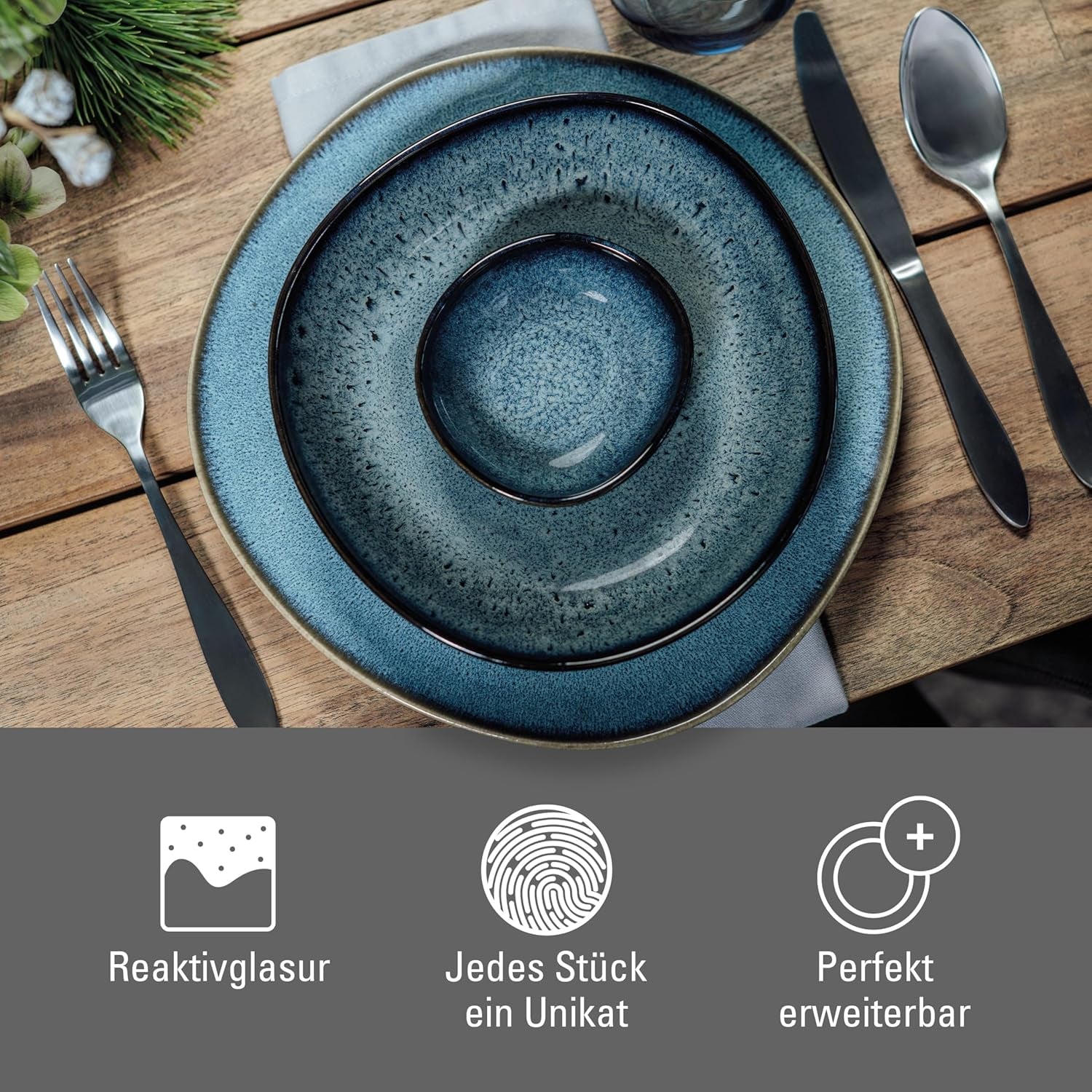 som. de Villeroy & Boch - Lave Gris servisset i stengods, 4 delar, keramiskt utseende, bordsservering för 2, grå