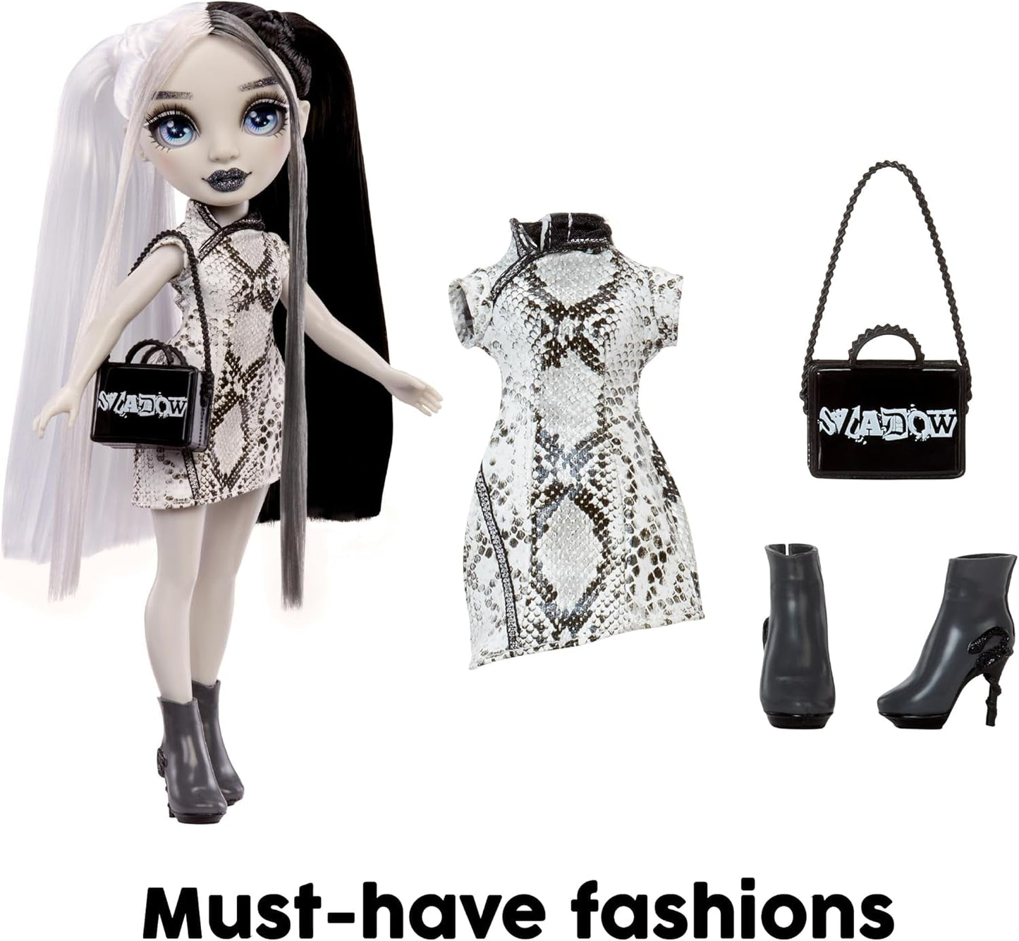 Rainbow High Shadow High Heather Grayson Doll - 28 cm i nyanser av grått, svart och vitt hår och outfit, snygg väska, söt present till barn 4-10 år