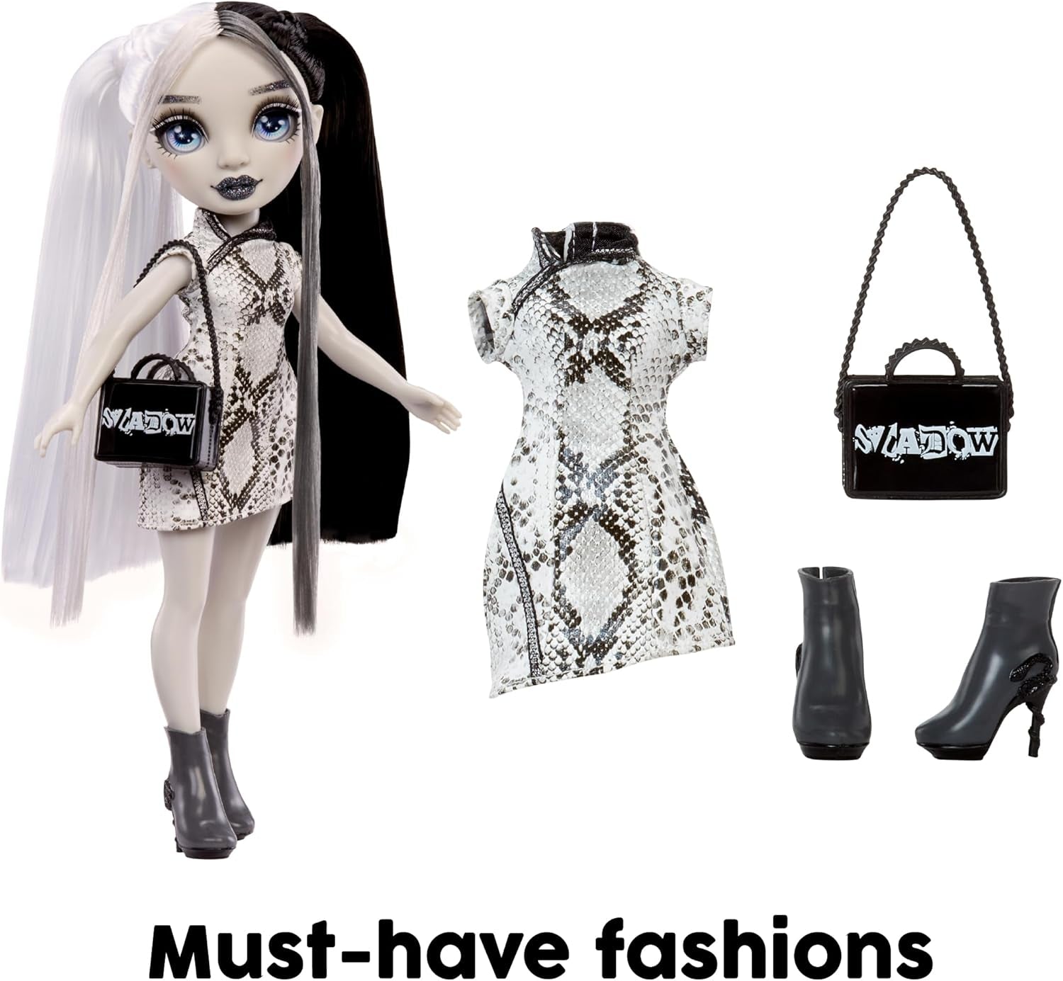 Rainbow High Shadow High Heather Grayson Doll - 28 cm i nyanser av grått, svart och vitt hår och outfit, snygg väska, söt present till barn 4-10 år