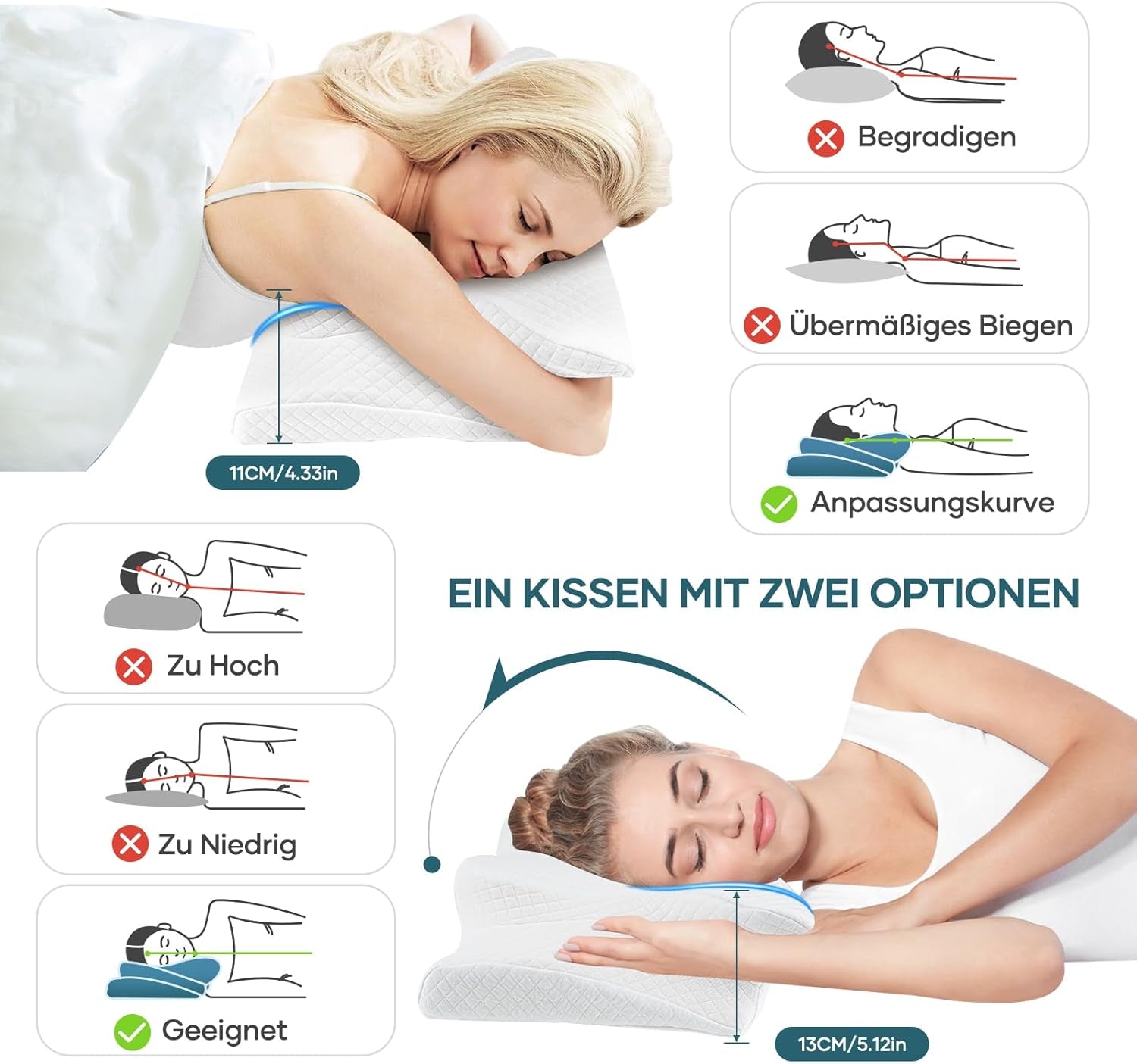 Nackkudde Huvudkudde Ortopedisk kudde Memory Foam Kudde Ergonomisk huvudkudde Nackstödskudde Anti-sidoslagskudde för sido-, rygg- och magsyllar Vita cervikala ortopediska kuddar Naty Shop