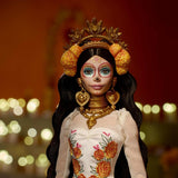 Barbie Signature Day of the Dead 2025 docka samlarfigur i krämfärgad klänning med volanger, ringblommor och rosetter, blomkrona i hår och Calavera ansiktsfärg, JBJ05