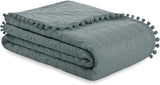 Ameliahome Överkast med pompoms 220X240 Cm Dubbelsidigt överkast Ultrasonic Quilting Polyester Meadore Grå sängar och filtar Besuche den AmeliaHome-Store