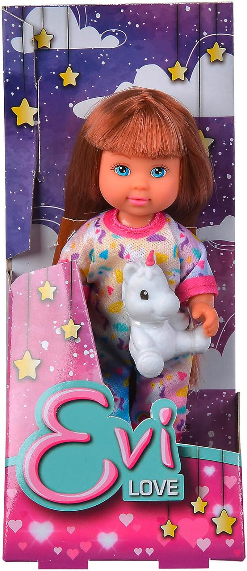 Simba Evi Love Pyjamas, 3 olika färger, endast ett föremål skickat, docka i söt pyjamas med enhörningsplysch, lekdocka 12 cm, ålder 3+