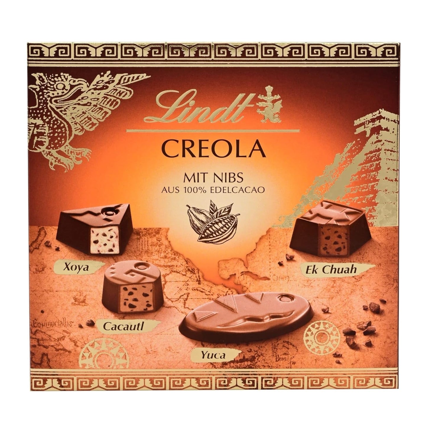 Lindt Choklad | Kreolsk Pralinlåda | 100g | 9 praliner i 4 läckra sortiment, gjorda av 100 % fin kakao, utan alkohol | Choklad presentset
