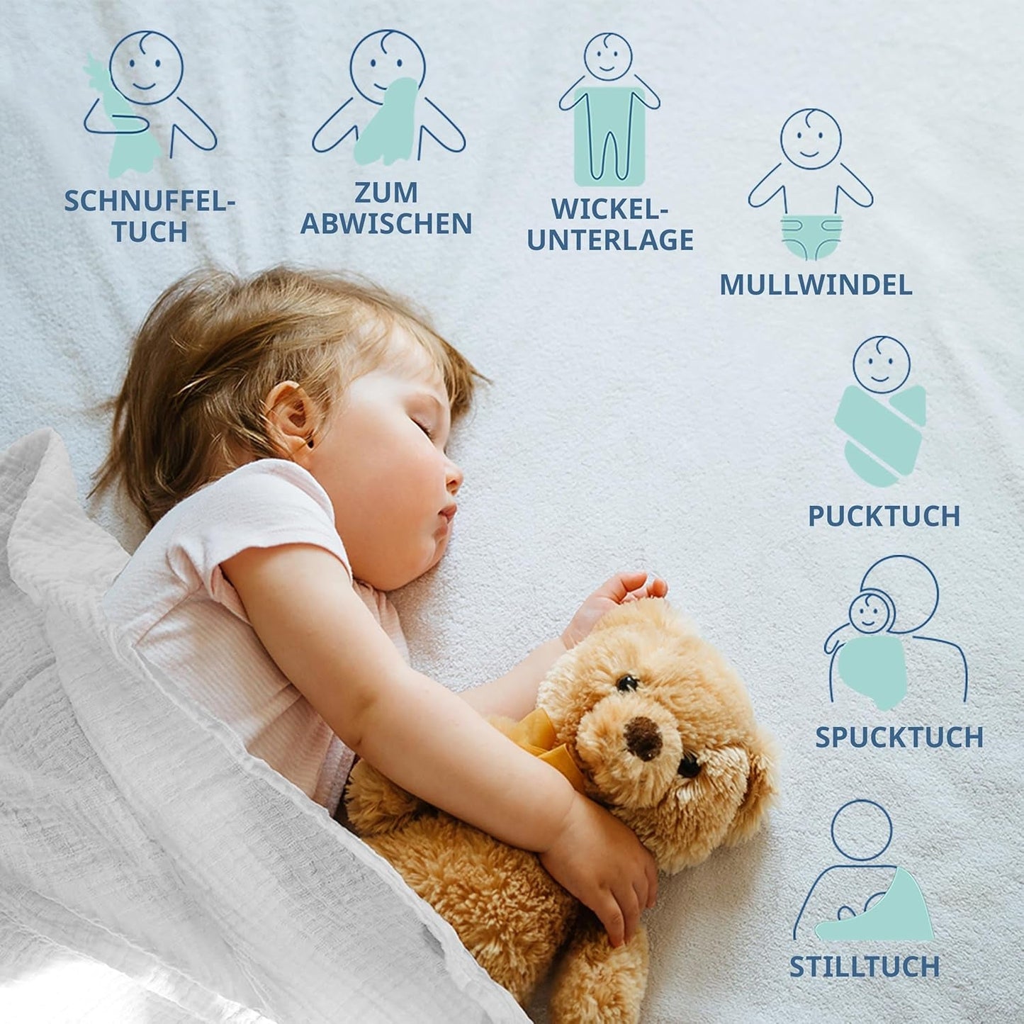 MAKIAN Muslin Squares, paket med 10, 80x80 cm, Oeko-TEX® Standard 100 Certified, 10 Premium Burp-dukar - Dubbelvävda tygrutor / Muslin Squares, Kokbeständig - Vit