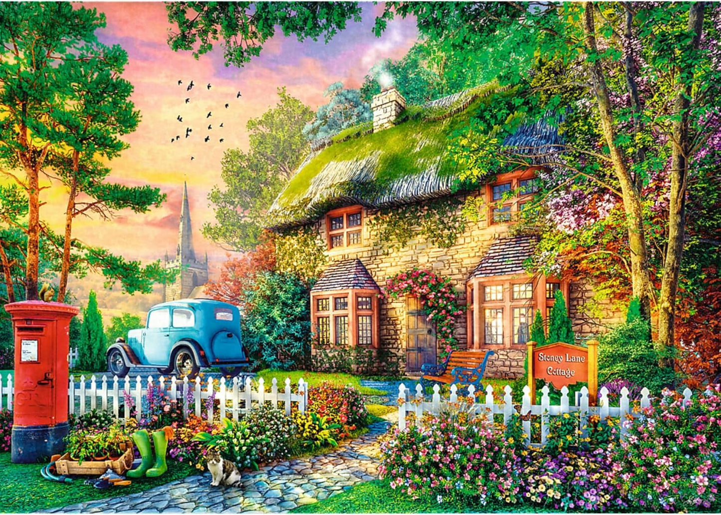 Trefl Premium plus Quality - Puzzle Tea Time: Houses Stoney Lane - 1000 bitar, Serie av nostalgiska målade bilder, Perfekt matchning av bitar, För vuxna och barn från 12 år Puzzle Naty Shop