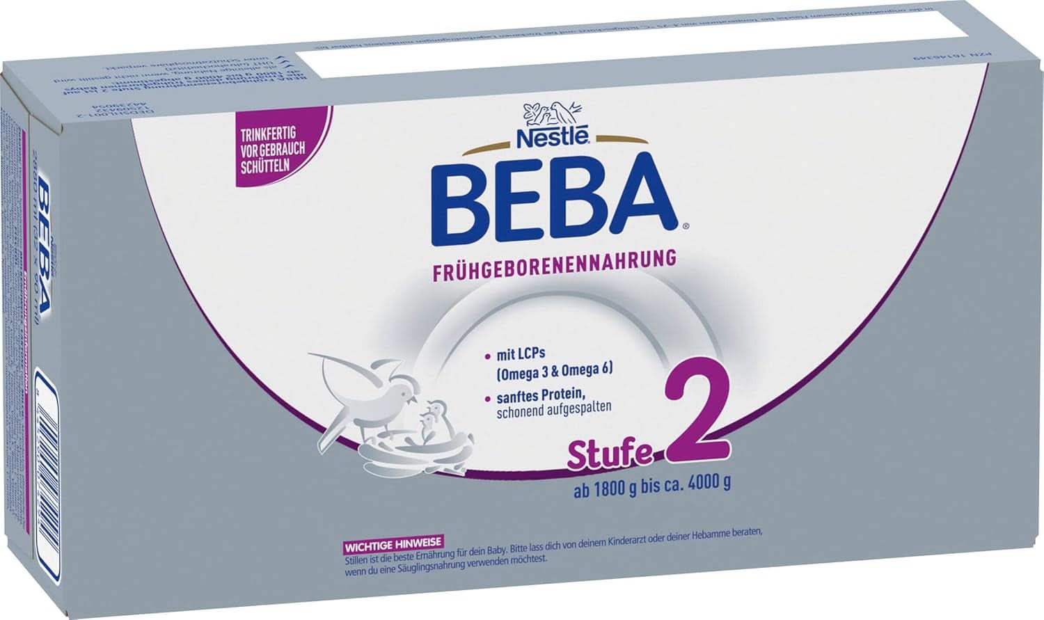 Mat för för tidigt födda barn BEBA Level 2, Specialfoder för för tidigt födda barn och lågviktiga nyfödda, färdig att dricka, förpackning om 32 (32 x 90 ml) Naty Shop