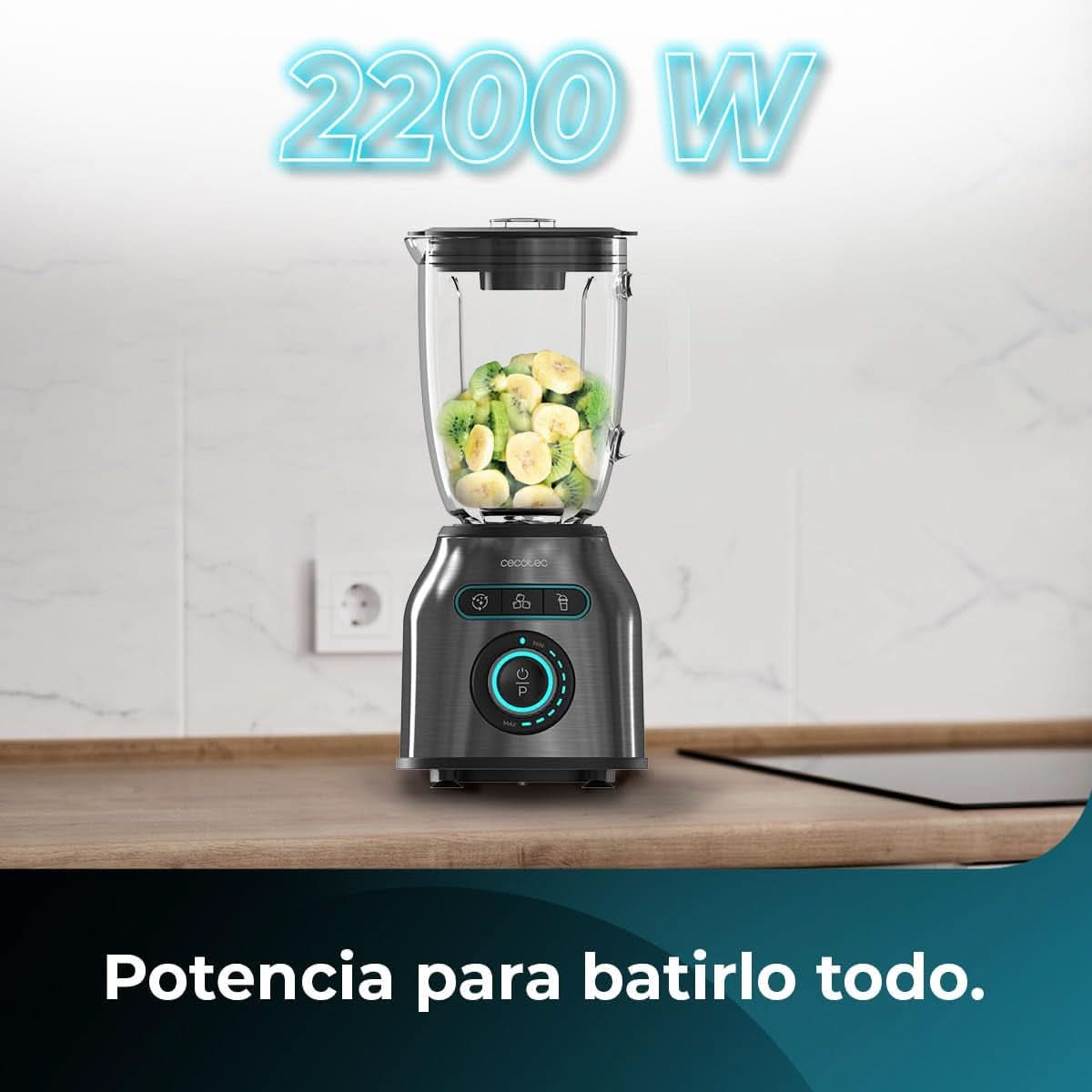 Cecotec Standmixer Power Black Titanium 2200MAX Smooth, 2200 W Maximale Leistung, 6 Klingen Aus Edelstahl, Ice-Crush-Funktion, Turbo- Och Smoothie-Funktion, Autoclean-Funktion Kitchen Naty Shop