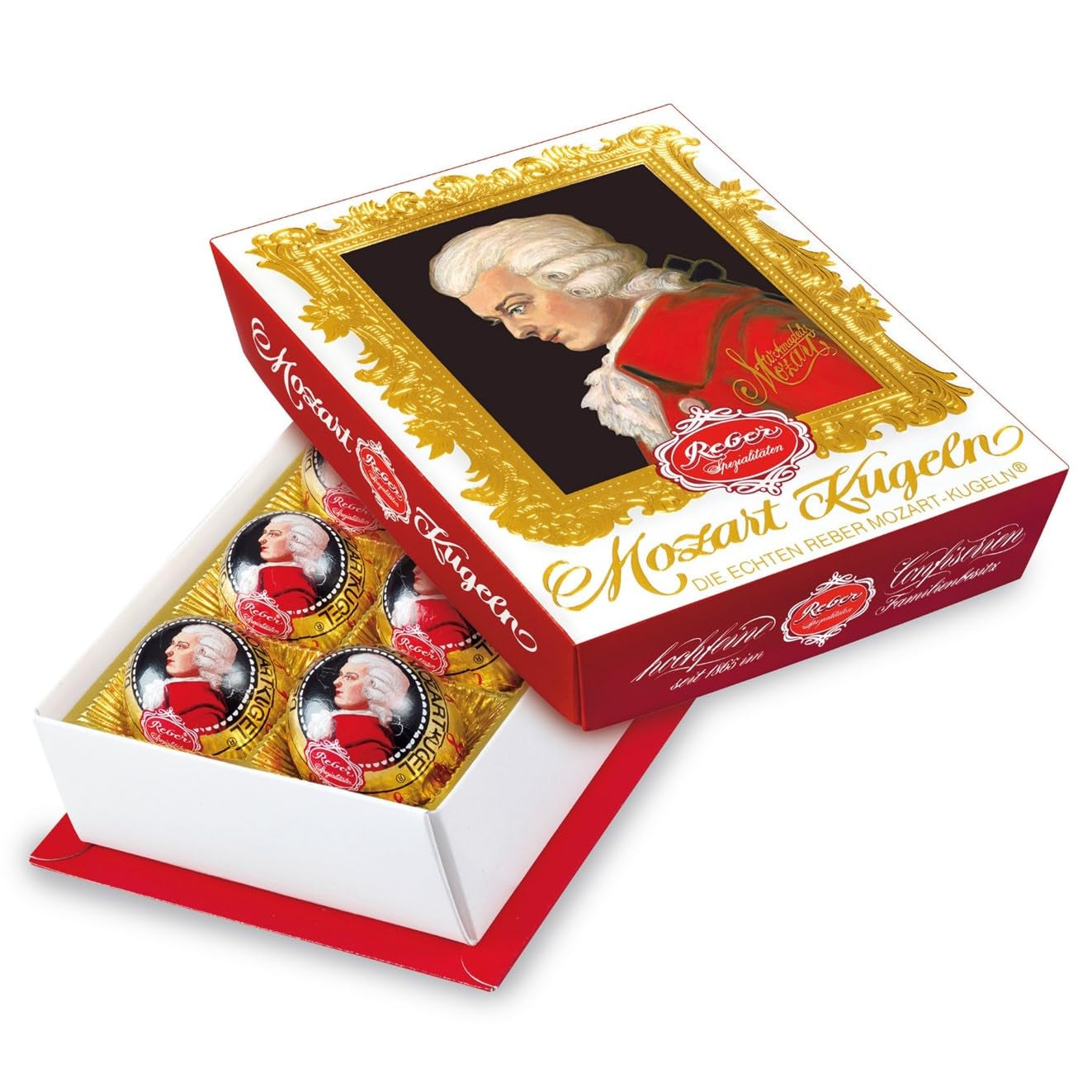 Reber Mozartkulor med mörk choklad, 6-pack med marsipan och nougat, vegansk - 1 x 120 g