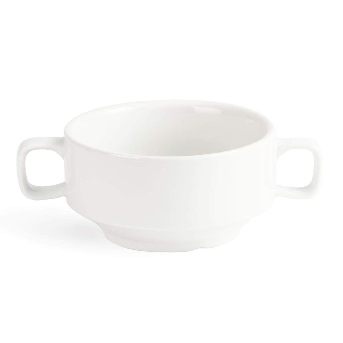 Olympia Whiteware soppskålar med handtag 400ml (6 stycken) - Tål ugn, mikrovågsugn, frys och diskmaskin C239