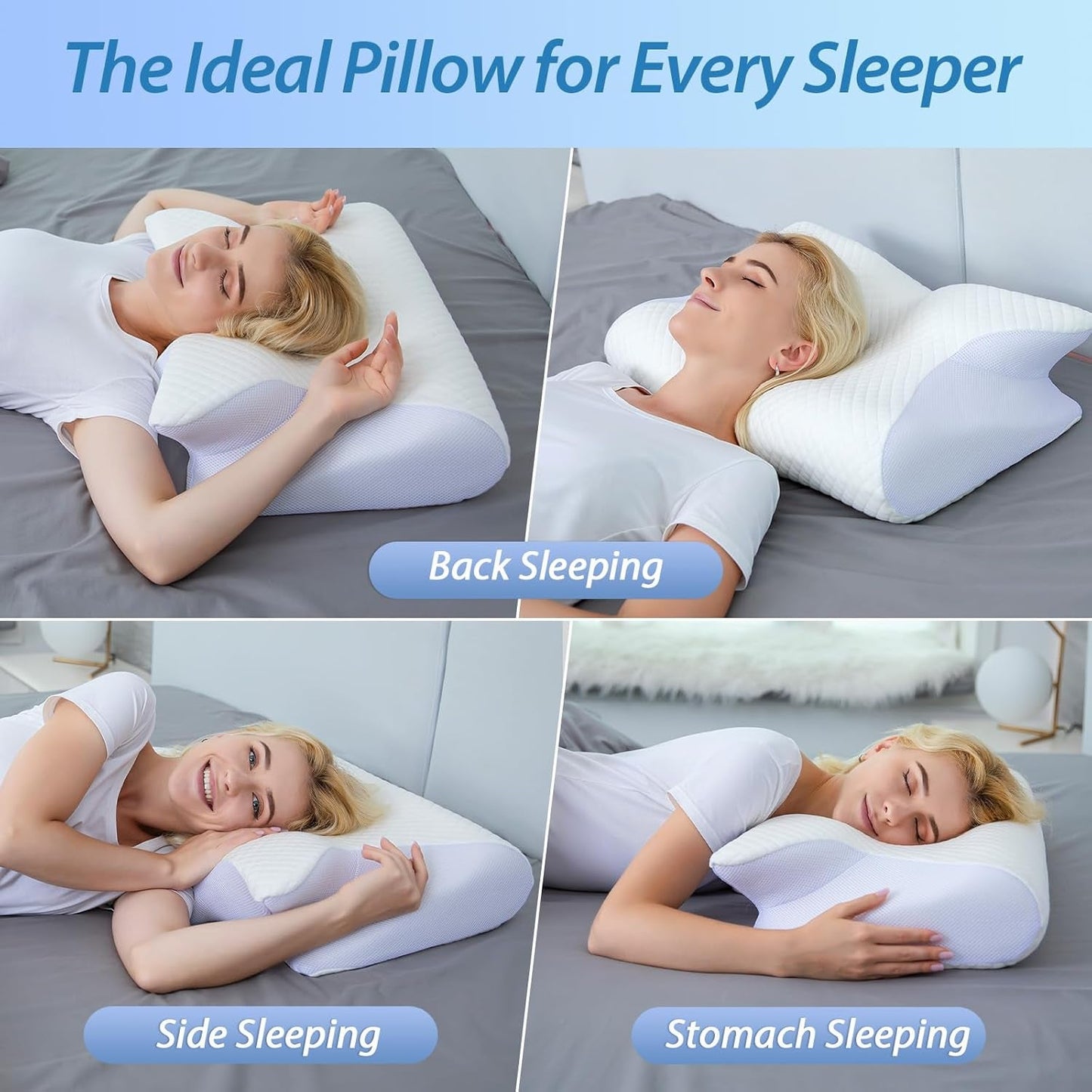HOMCA nackkudde Ortopedisk kudde 2 i 1 Memory Foam Kudde Nackstödskudde Ergonomisk huvudkudde för rygg-, sido- och buksmärtor 60 X 13/11 X 40 cm Naty Shop Cervikala ortopediska kuddar