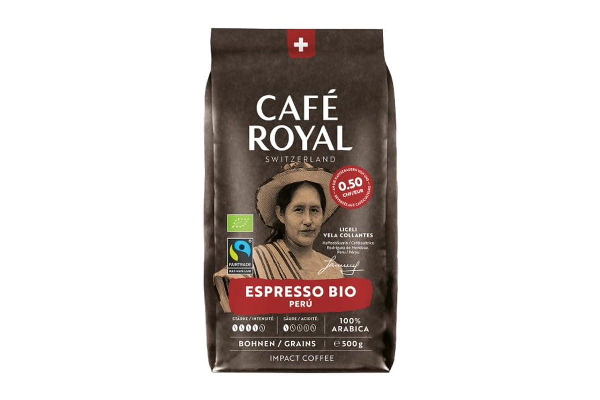 Café Royal Bio Espresso Peru – 100% Arabica Kaffeebohnen, aromatiskt intensiv, dunkle Röstung, Stärke 4/5, Bio & Fairtrade, 500 g ganze Bohnen