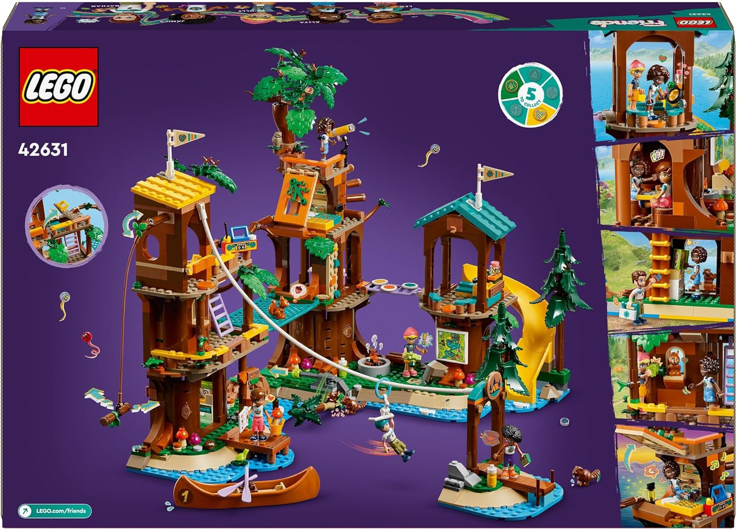 LEGO Friends trädkoja på äventyrsläger, lekset för flickor och pojkar 8 år gamla med 5 figurer och 5 djur, presentidé för kreativa spel, sportleksaker, dockhus 42631 Byggset Besuche den LEGO-Store