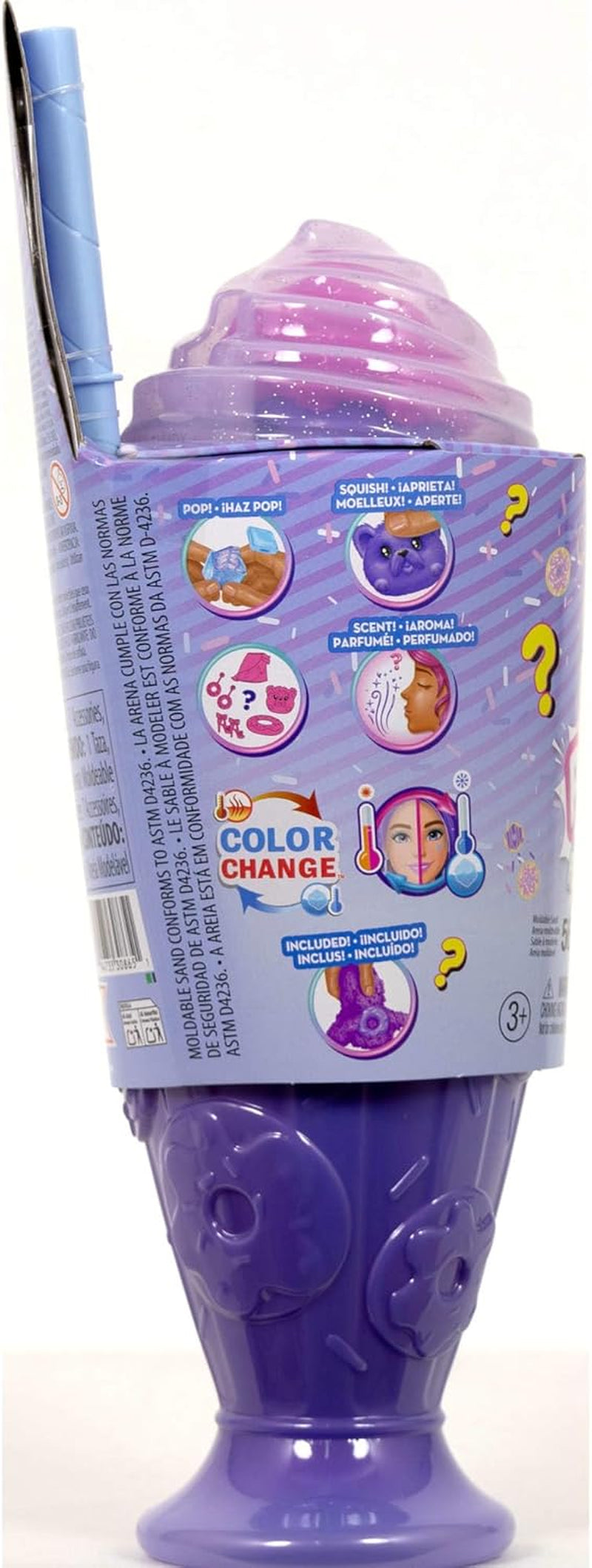 Barbie Pop Reveal Series Set med modedocka och tillbehör, Candy Series, Donut Dreams Design med husdjur, 8 överraskningar inklusive färgbyte, JFY60