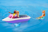 Barbie HHG60 - sjöjungfrumotorbåt med 2 dockor (blond/brunett) och olika tillbehör, leksak för barn från 3 år och uppåt