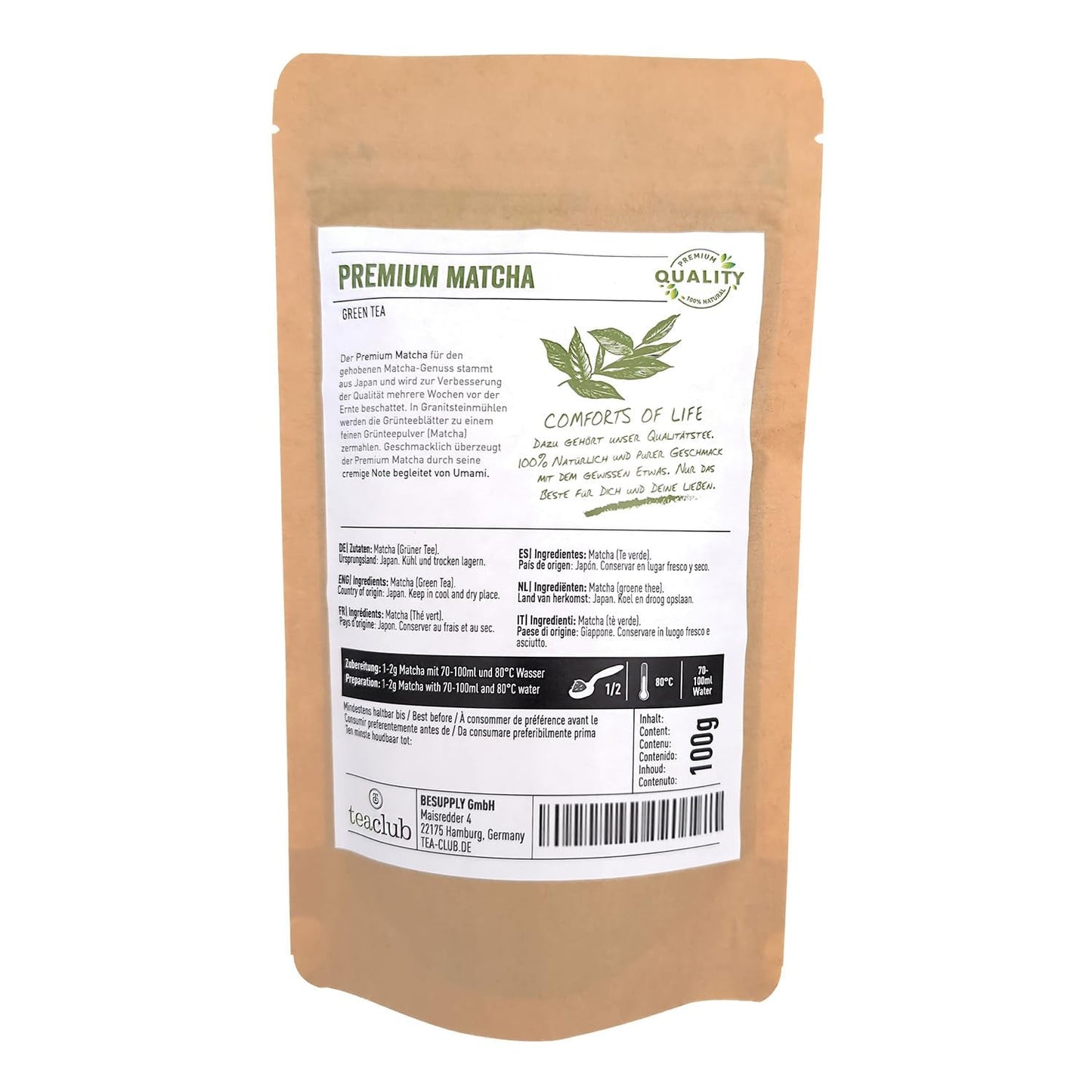 Premium Matcha Tea Japan 100 g - Laboratorietestat - Ceremoniellt Matcha-pulver för att göra Umami Matcha, 100 % naturligt grönt te-pulver, perfekt för Matcha Latte, Teaclub
