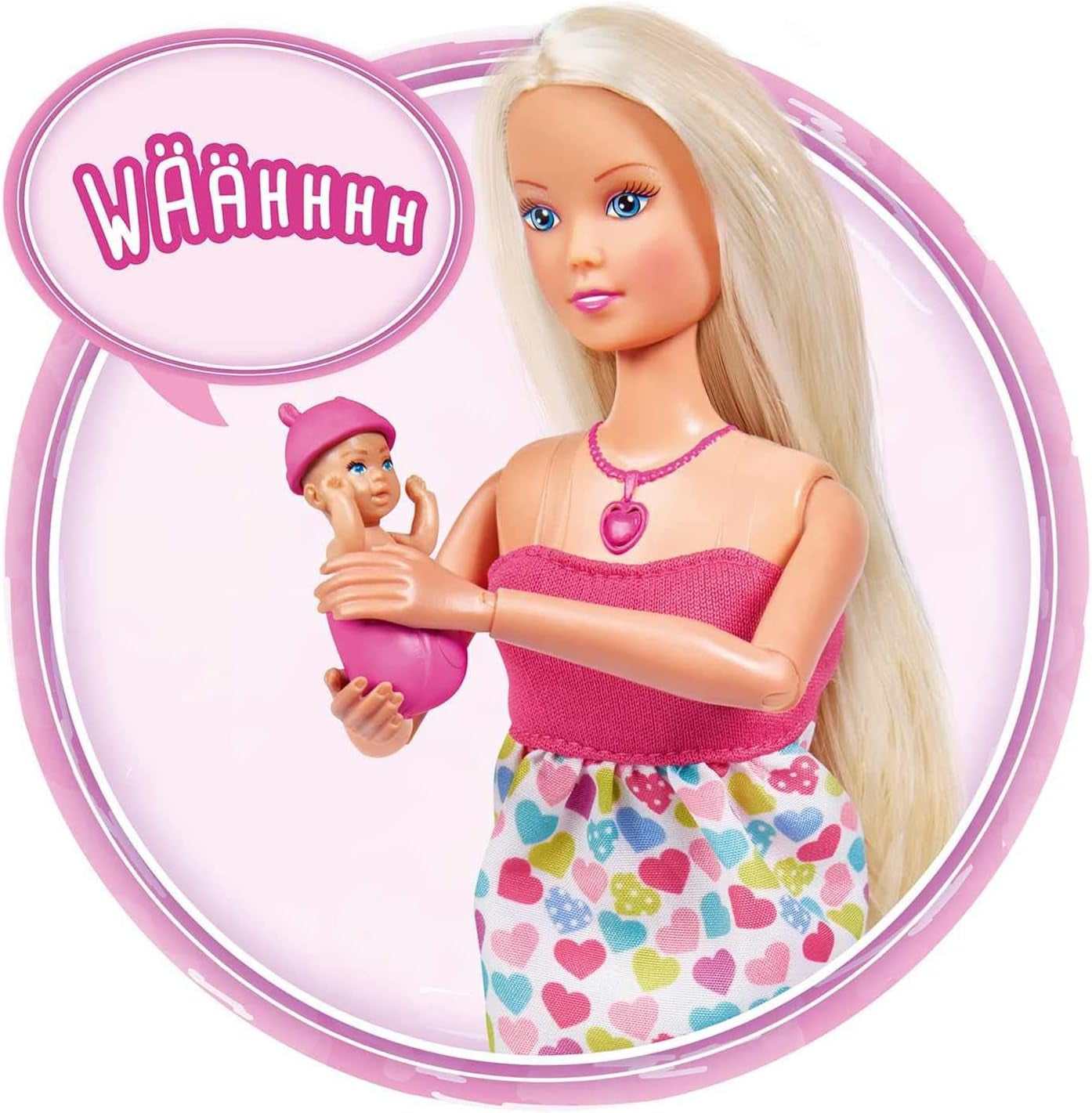 Simba 105733480 - Steffi Love Babyryggsäck, Gravid docka med baby och fantastiska ljud, Babytillbehör och bärsele, Pink Naty Shop Dolls