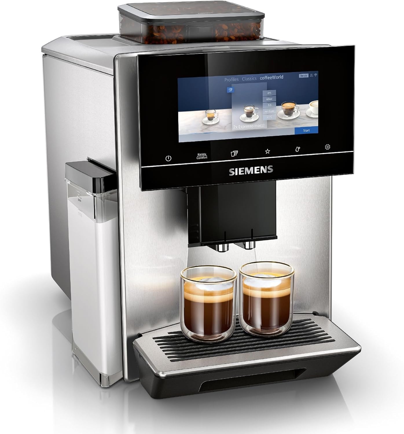 Siemens EQ900 TQ903D03 Automatisk espressomaskin, Appkontroll, Intuitiv Touch Display, Barista Mode, AromaBoost, Brusreducering, Premium Grinder, Automatisk Ångrengöring, 1500 W, Rostfritt stål