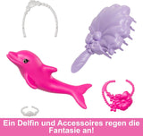 BARBIE sjöjungfrudocka - Inspirerad av tv-serien "Barbie: Hidden Magic" med färgskiftande effekt och accessoarer, 19 cm långt rosa hår för styling, för barn från 3 år och uppåt, HRP97