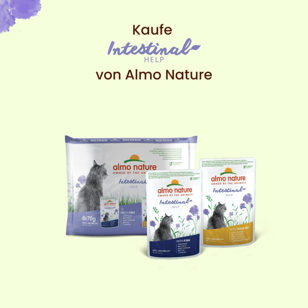 Almo Nature Functional - Tarmhjälp - Våtfoder för vuxna och mogna katter med känsliga tarmar - med fisk - stödjer mikrobiomet - 70 g (förpackning om 30)