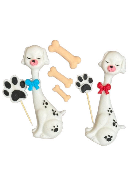 Set med 7 ätliga sockerdekorationer, Dalmatian Dog Sugar Paste Decorations Nati Shop