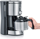 SEVERIN "TypeSwitch" espressomaskin med termokanna, AromaSwitch för att välja mellan 2 bryggprofiler, kaffemaskin för upp till 10 koppar, 1000W, borstat rostfritt stål-svart, KA 4845