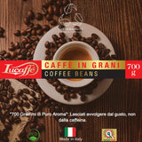 Lucaffè - Entkoffeinierte Kaffeebohnen Decaffeinato, 700 Gr | Kaffeebohnen zum Mahlen für Espresso ohne Kaffein | Mörk Röstung | Süßer und fruchtiger Gesmack, krämig | Aroma Intensives