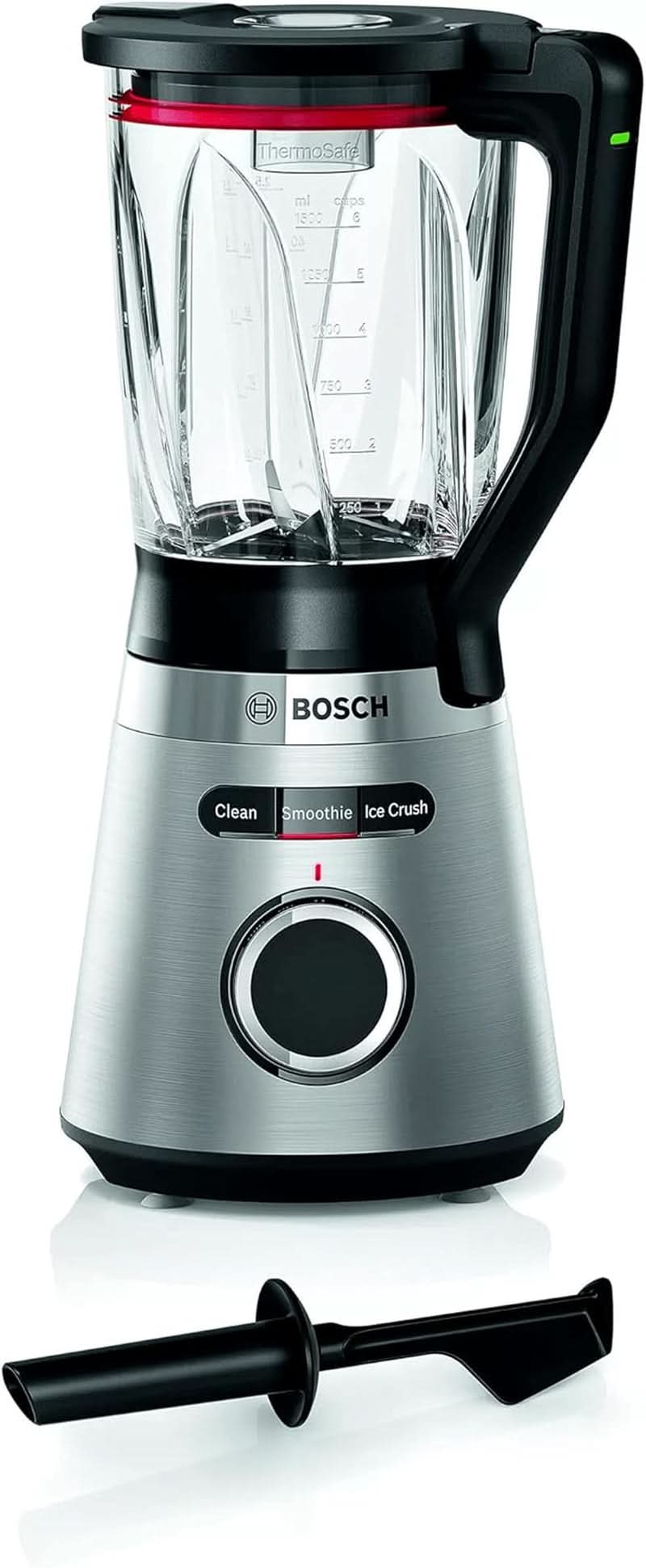 Bosch Standmixer Vitapower Serie 4 MMB6382M, Edelstahl-Klingen Tillverkad i Tyskland, 1,5L Thermosafe Glasbehälter, Stopfer, Sicherheitsdeckel, Spülmaschinengeeignete Teile, 30 000 U/Min, 1200 W, Edelstahl Kitchen Naty Shop Standmixer