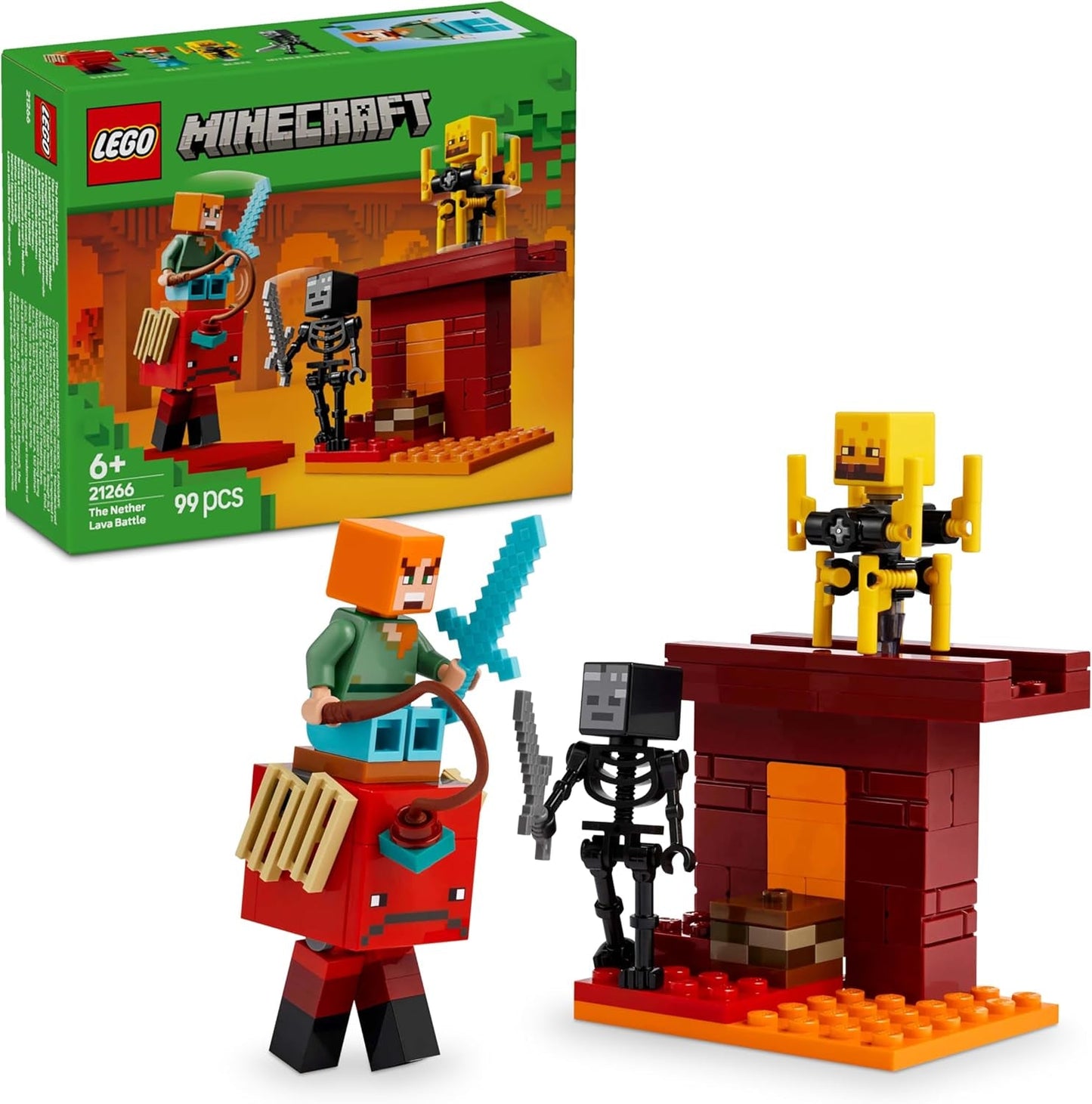 LEGO Minecraft Lava Duell of the Deep, Leksak för videospelsfans, fästning med minifigurer inklusive Alex, Skeleton Wither, Lohe och Strider, Present för flickor och pojkar 6 år gamla 21266 Byggset Besuche den LEGO-Store Standardtitel