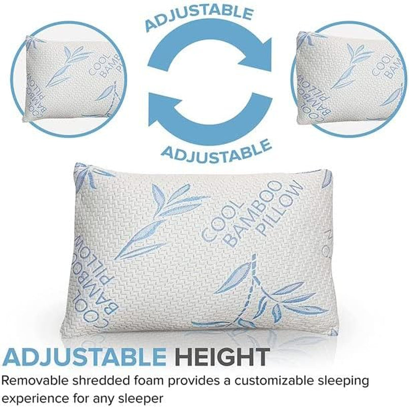 Comfysleep King Size Bamboo Viskos Kudde Kylning Strimlad Memory Foam Justerbar Bamboo Viscose Avtagbart/tvättbart överdrag 2st Naty Shop Standardkuddar