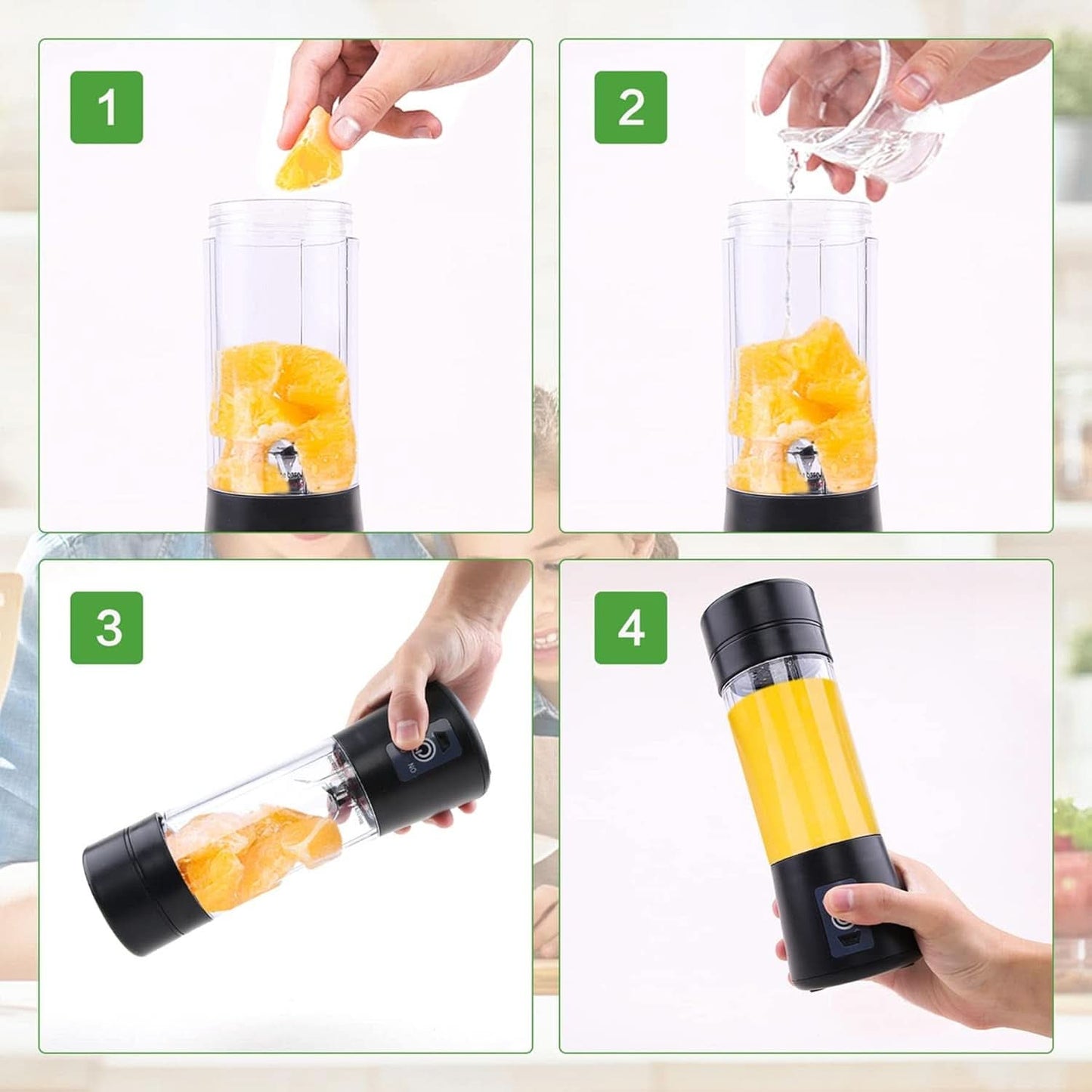 Mixer Smoothie Maker Tragbarer Entefter: 380Ml Standmixer Persönlicher Shaker Proteinshake Mit 6 Edelstahlmesser Tragbar-Bpa-Freie Mit Usb-Mixbecher Für Shakes,Saftoutdoor,Schwarz Bucatarie Naty Shop