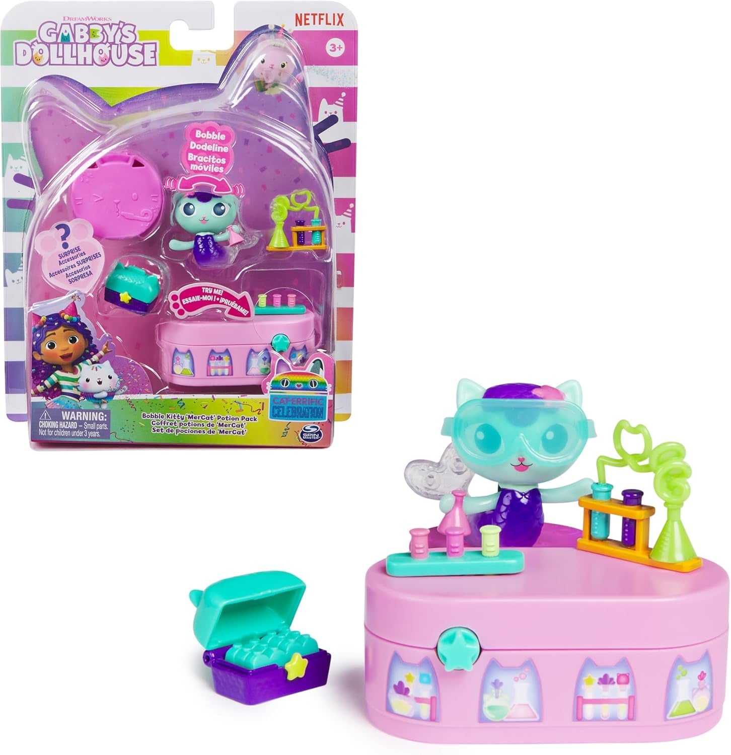 DREAMWORKS GABBY DOLLS HOUSE - Meerkätzchen Bobble Kitty Möbelpaket, kattfigur med dockskåpsmöbler och tillbehör, åldrar 3+